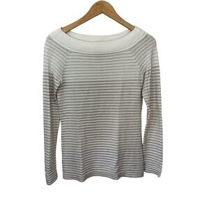 White House Black Market S Womens Knit Top Pullover Cream Gold‎ Metallic Stripe